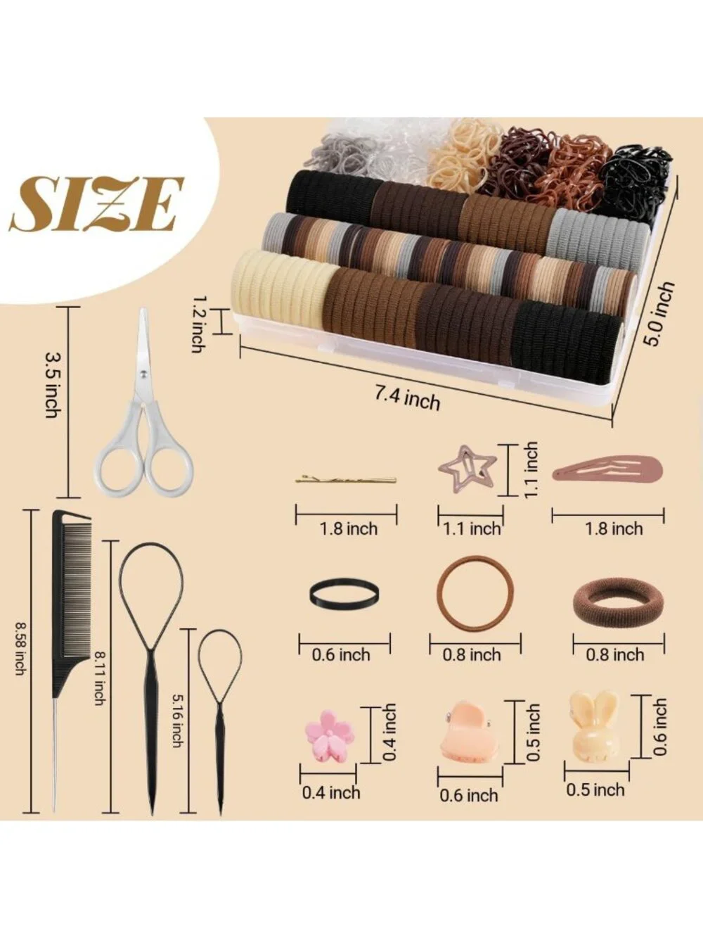 822PCS Hair Accessories Set for Girls - Elastic Hair Ties, Neutral Clips & Tools
